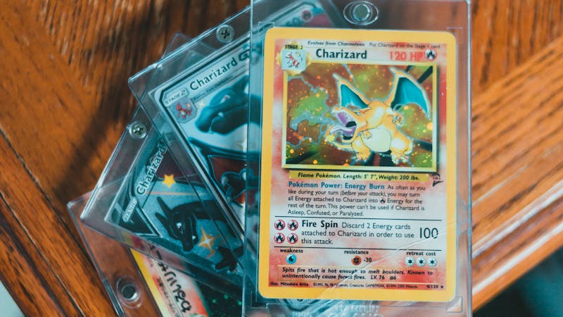 Collectible gaming cards displayed in a curated collection