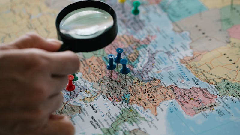 Map with location pins showing search results for nearby places