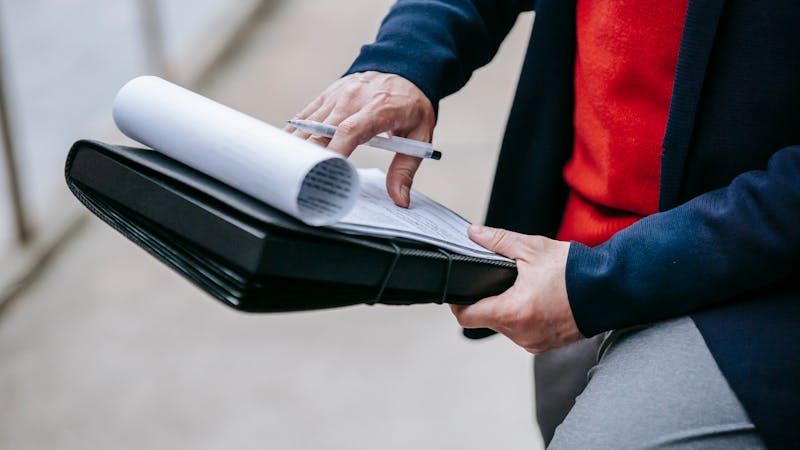 Business requirements document with structured notes and annotations