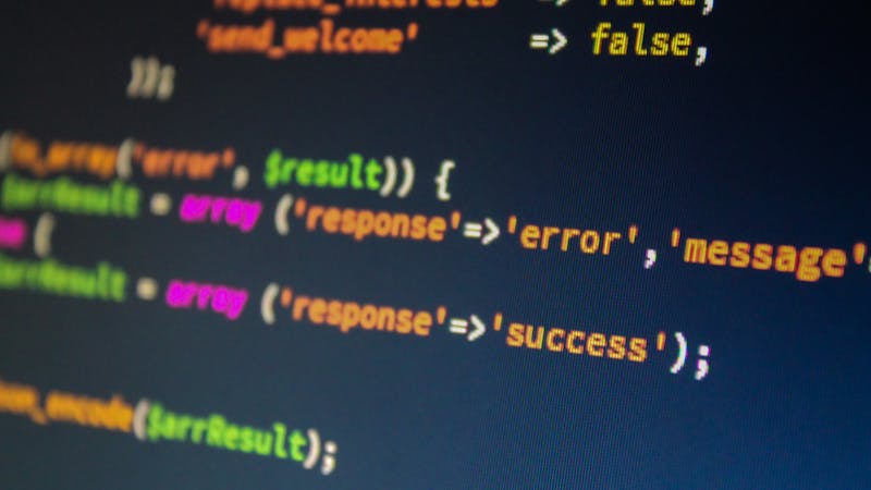 Code on a screen showing server error logs and debugging output