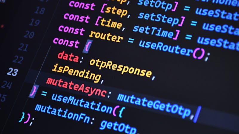 Colorful JavaScript code on a computer screen representing web application development